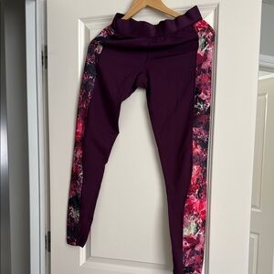 Adidas Purple and Pink Leggings with Floral Side Panels
